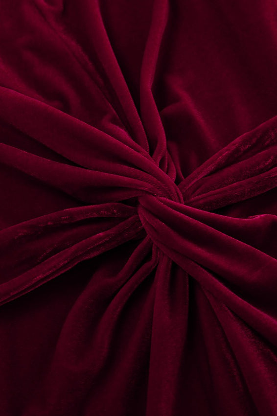 Sultry High Slit Angora Red Velvet Dress