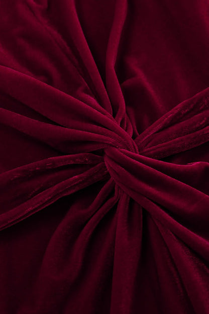 Sultry High Slit Angora Red Velvet Dress