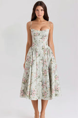 Floral Corset Fit And Flare Maxi Dress