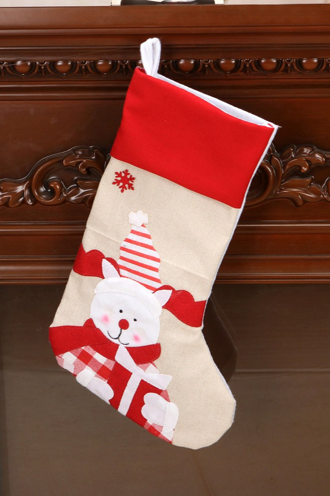 Christmas Linen Santa Embroidery Hanging Storage Bag