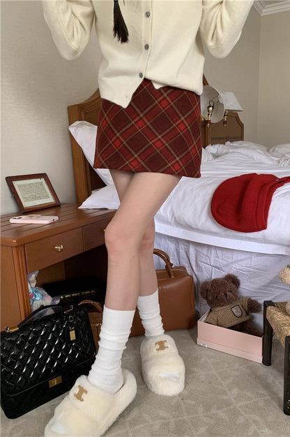 High Waist Plaid A-Line Christmas Skirt