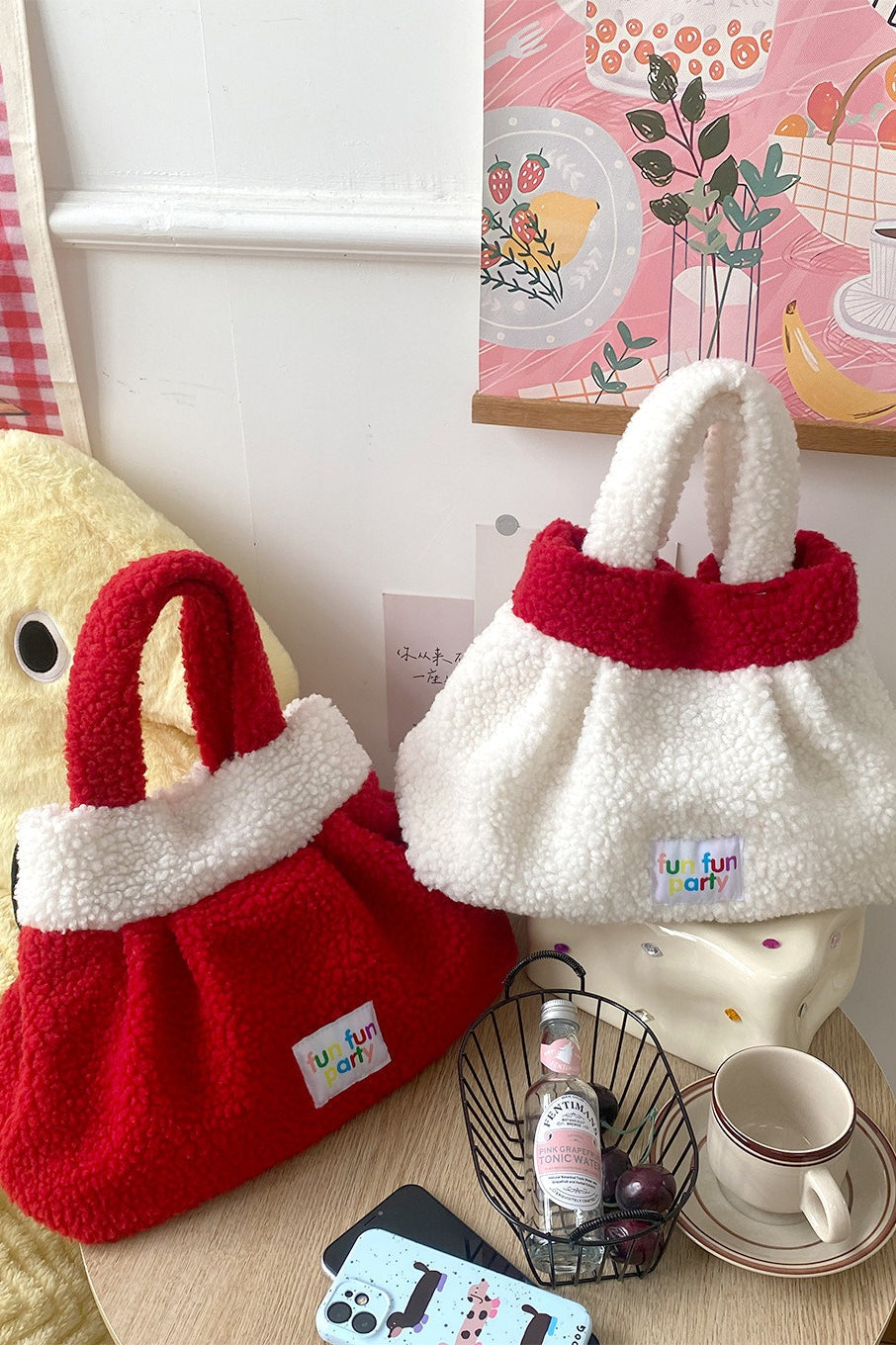 Cute Fuzzy Lamb Wool Handheld Bento New Year Gift Bag