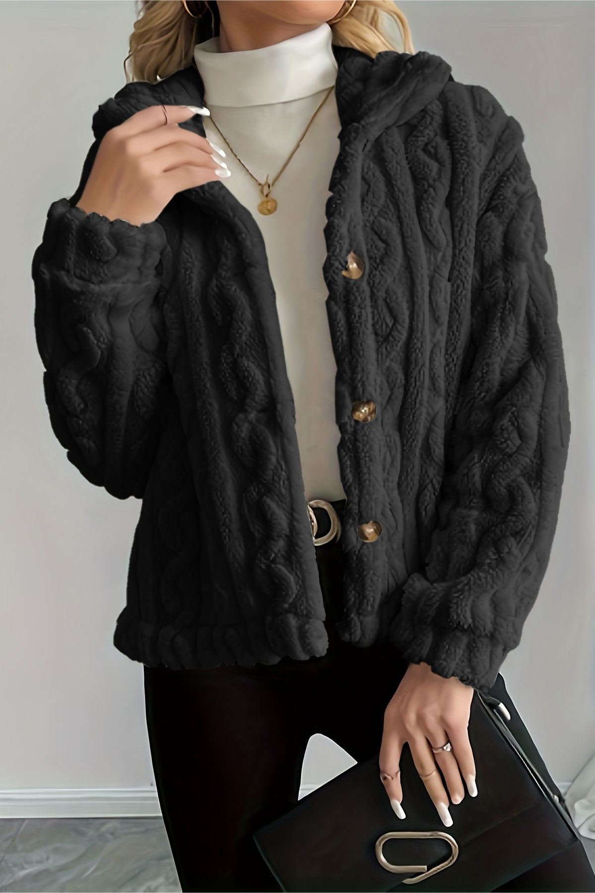 Double Fleece Cable Knit Soft Plush Warm Christmas Outerwear