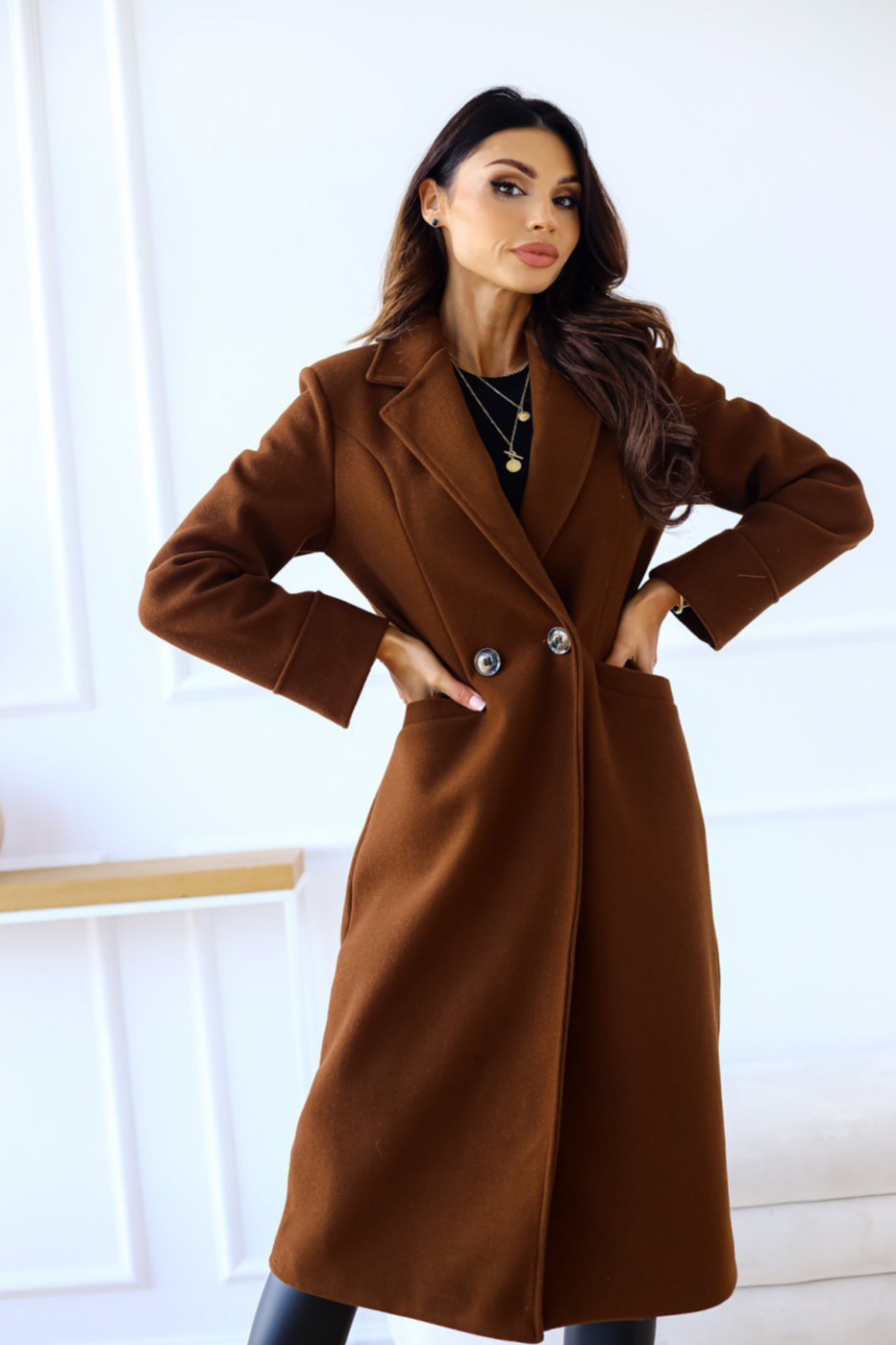 Wool Blend Double Breasted Lapel Elegant Christmas Outerwear