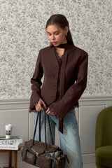 Lace Trim Stand Collar Fitted Blazer