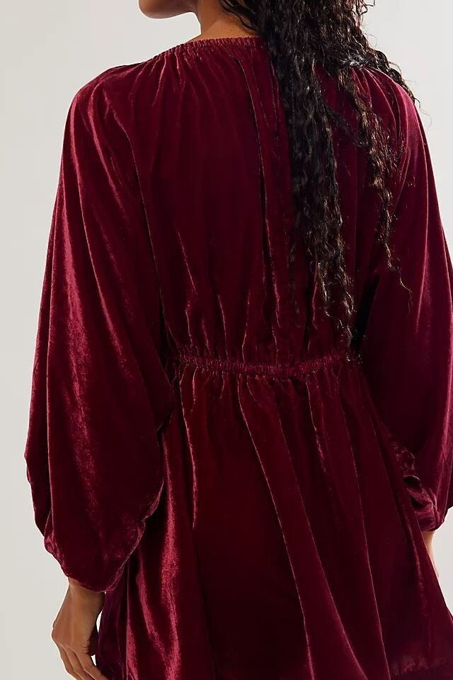 Casual V-Neck Soft Luxe Breathable Velvet Dress