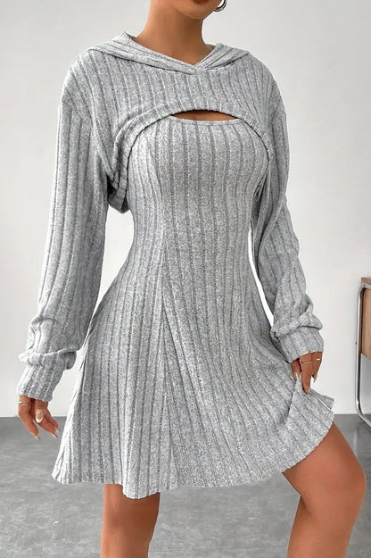Hooded Long Sleeve Sleeveless A Shape Sweater Dress