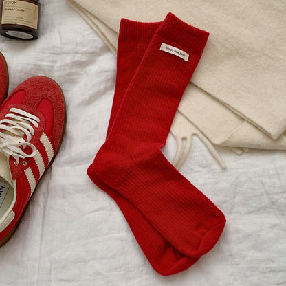 Red Polka Dot Snowflake Fluffy Slouch Christmas Socks