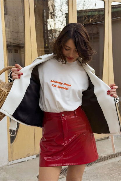 Red PU Leather Bodycon Christmas Skirt