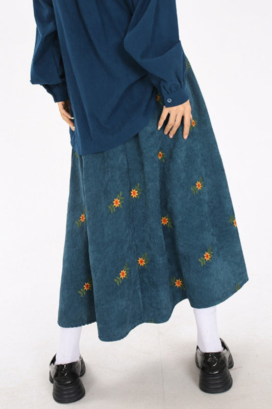 Printed Corduroy A-Line Christmas Skirt