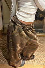 Brown Camouflage Wide Leg Cargo Pants