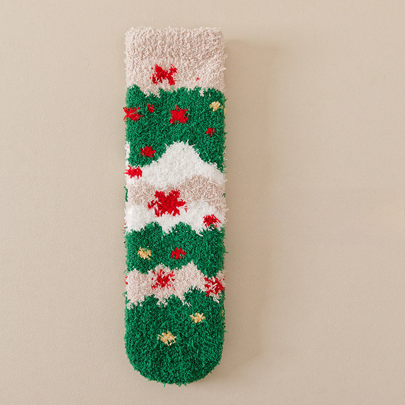 Cute Coral Fleece Thick Warm Mid Calf Christmas Socks