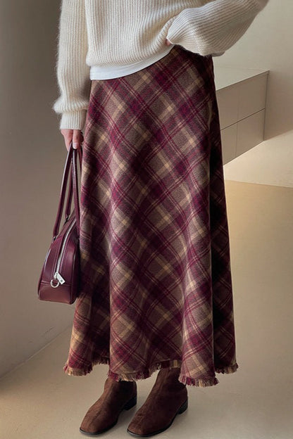 Red Plaid Wool Bodycon Christmas Skirt