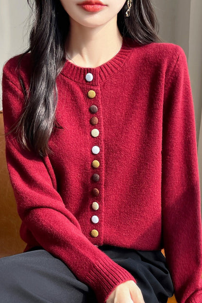 Color Button Solid Velvet Christmas Cardigan