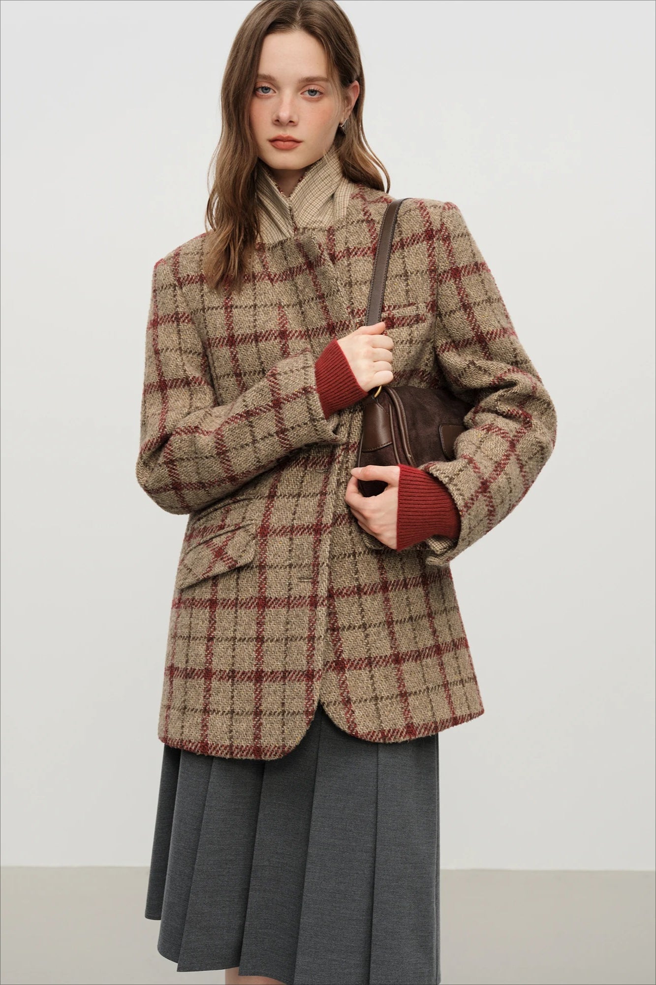 Retro Plaid Short Blazer Christmas Outerwear