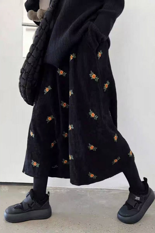 Printed Corduroy A-Line Christmas Skirt