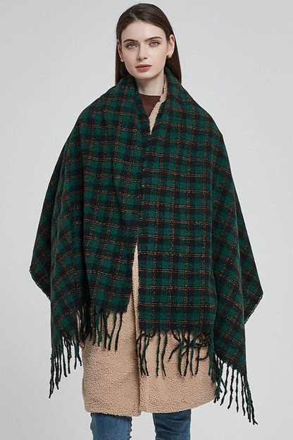 Oversized Fringe Plaid Christmas Scarf