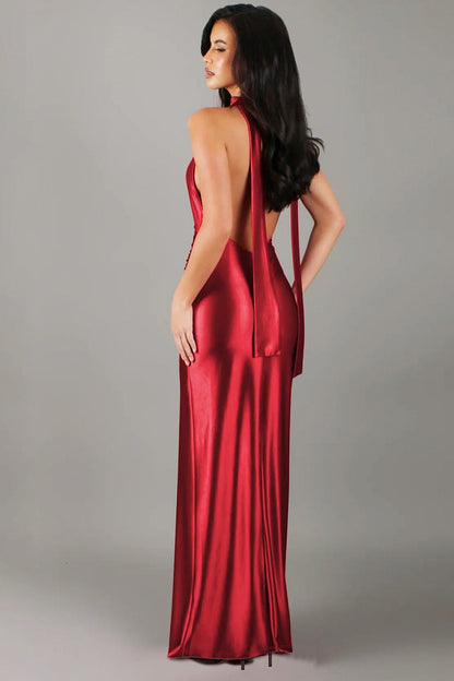 Draped High Slit Slip Dress