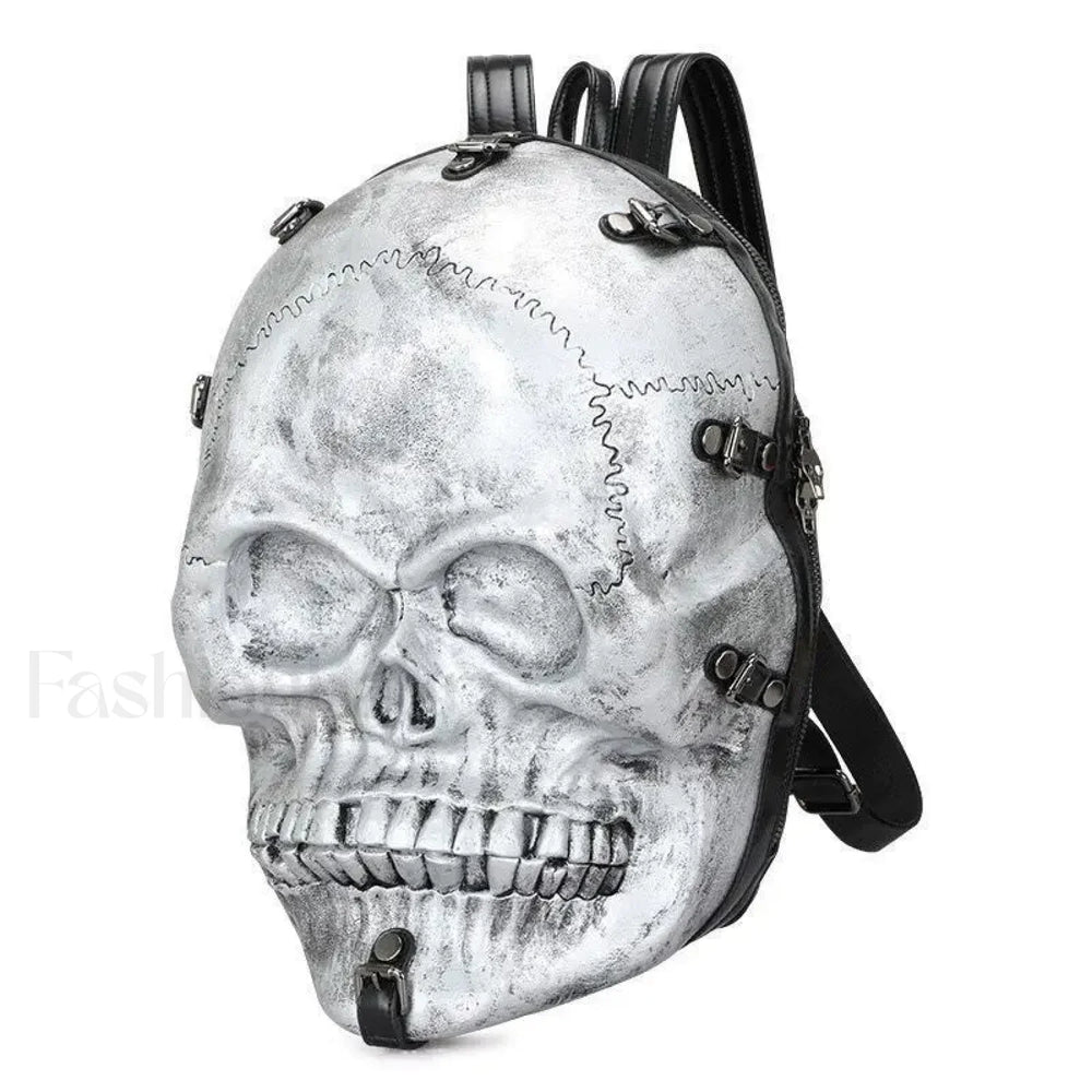 3D Backpack Gothic Travel Ghost Skull Rivets Vintage Punk Bag silver