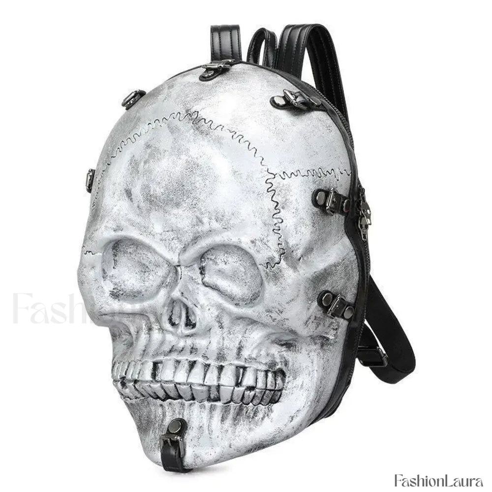 3D Backpack Gothic Travel Ghost Skull Rivets Vintage Punk Bag silver