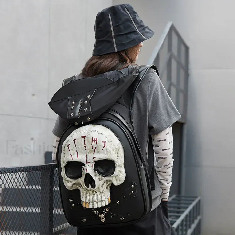3D Embossed Skull Punk Rock Gothic Leather Rivets Laptop Travel Bag