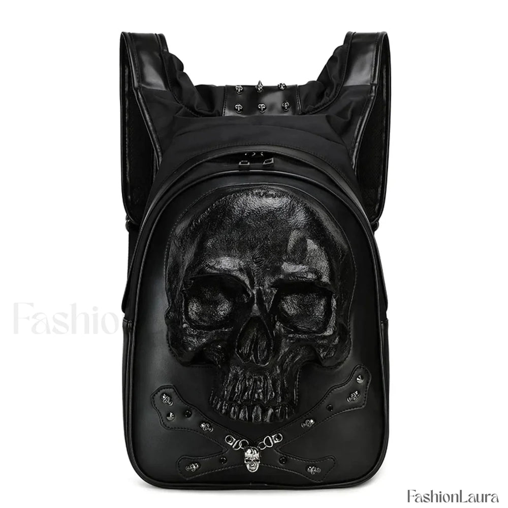 3D Embossed Skull Punk Rock Gothic Leather Rivets Laptop Travel Bag Black