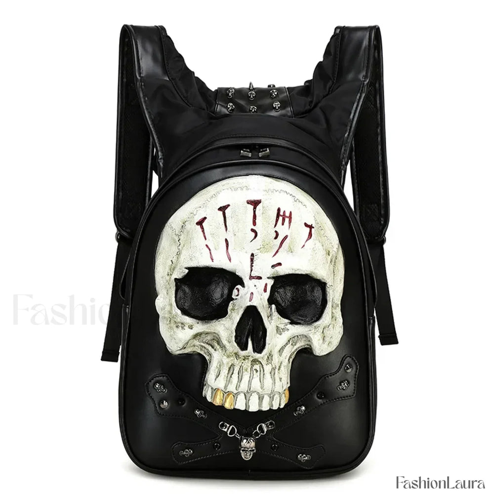 3D Embossed Skull Punk Rock Gothic Leather Rivets Laptop Travel Bag Black 2