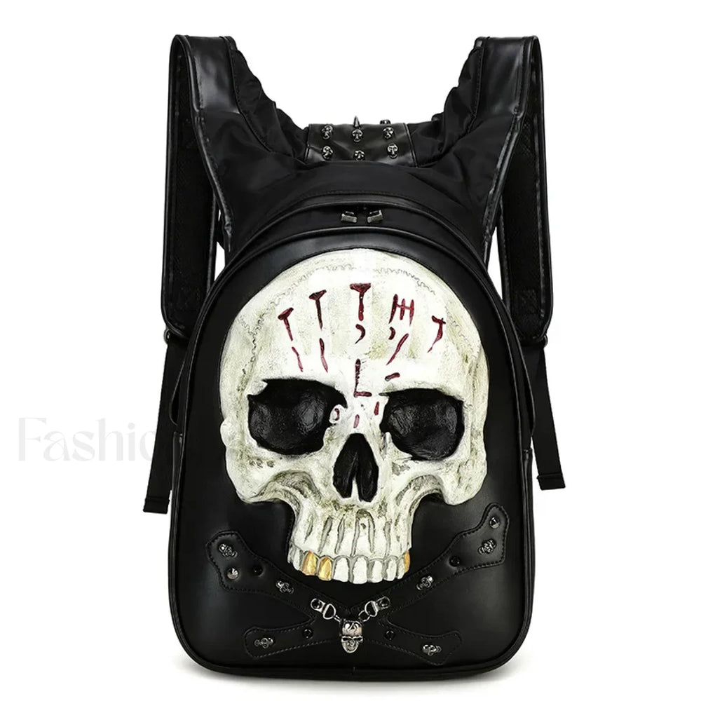 3D Embossed Skull Punk Rock Gothic Leather Rivets Laptop Travel Bag Black 2