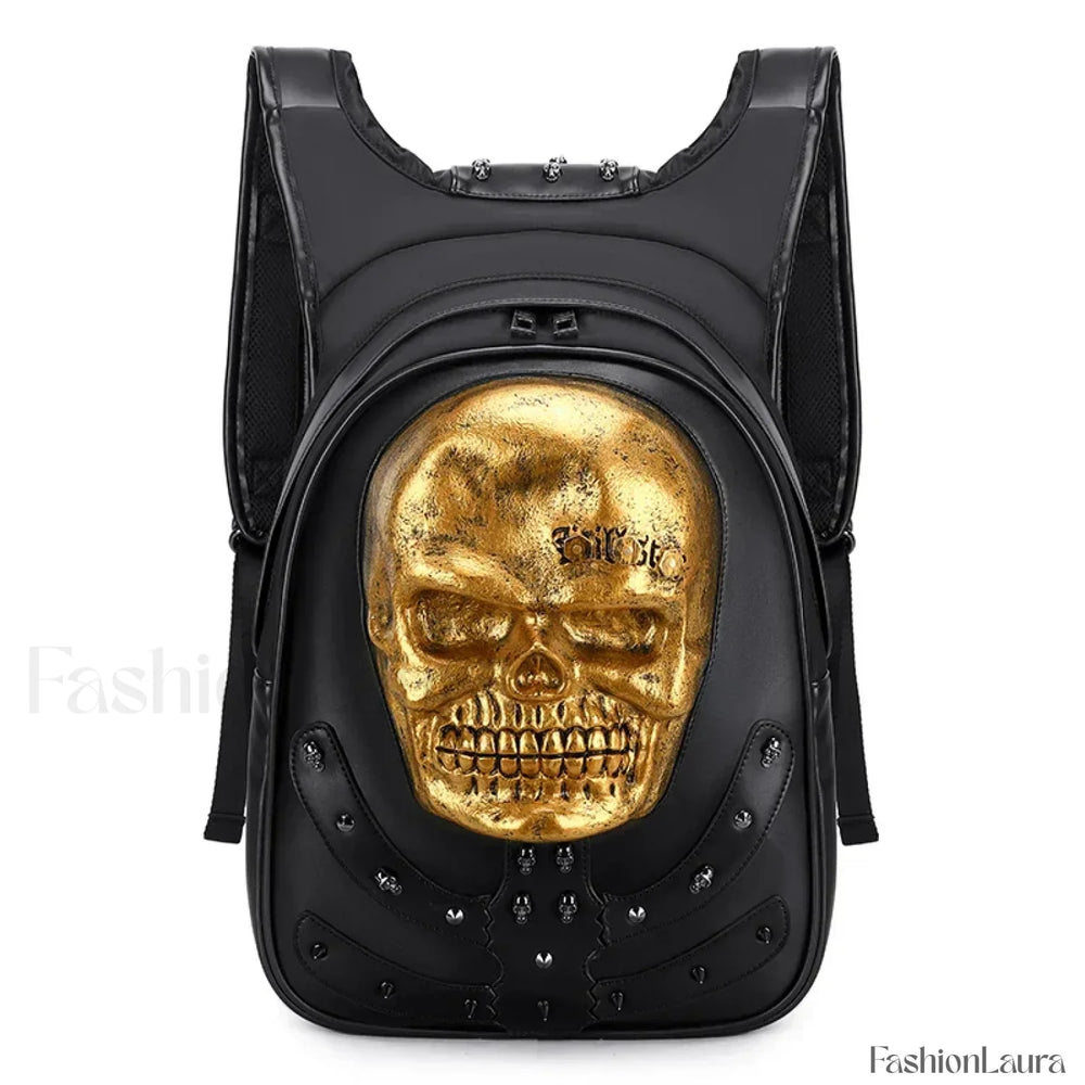 3D Embossed Skull Punk Rock Gothic Leather Rivets Laptop Travel Bag Black 3