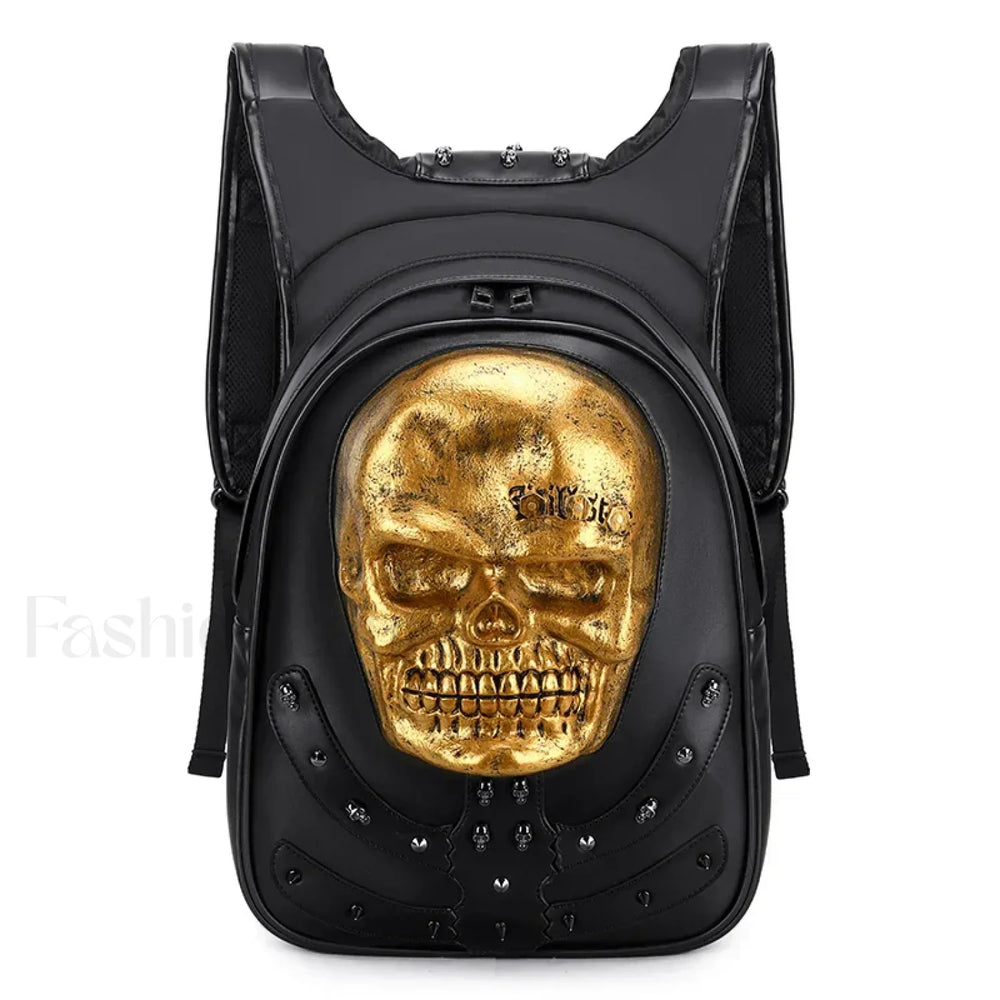 3D Embossed Skull Punk Rock Gothic Leather Rivets Laptop Travel Bag Black 3