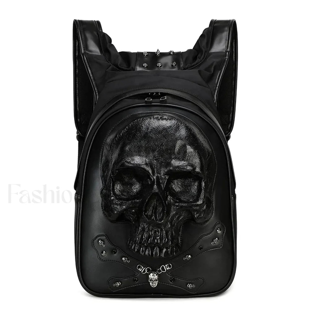 3D Embossed Skull Punk Rock Gothic Leather Rivets Laptop Travel Bag Black