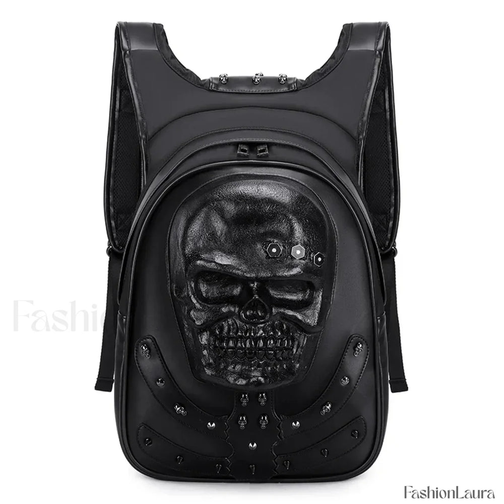 3D Embossed Skull Punk Rock Gothic Leather Rivets Laptop Travel Bag Brown
