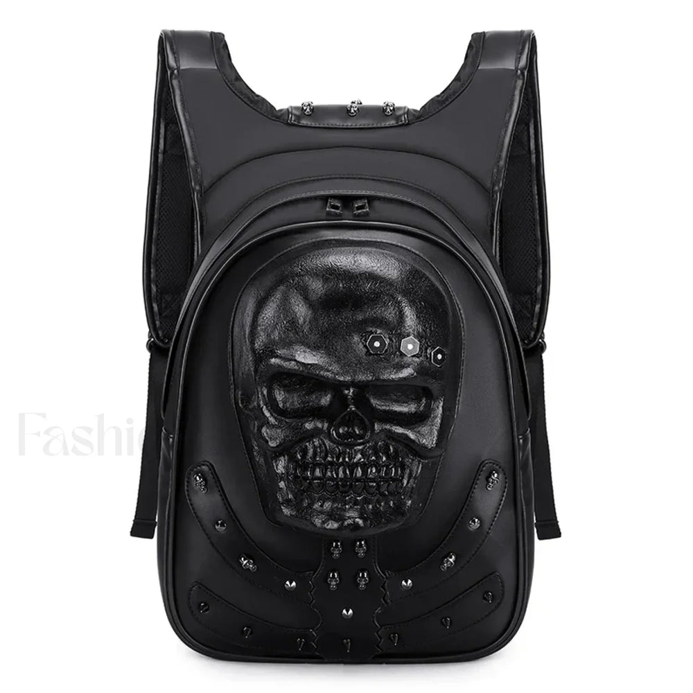 3D Embossed Skull Punk Rock Gothic Leather Rivets Laptop Travel Bag Brown