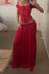 Red Backless Off Shoulder Vest Set Party Dress