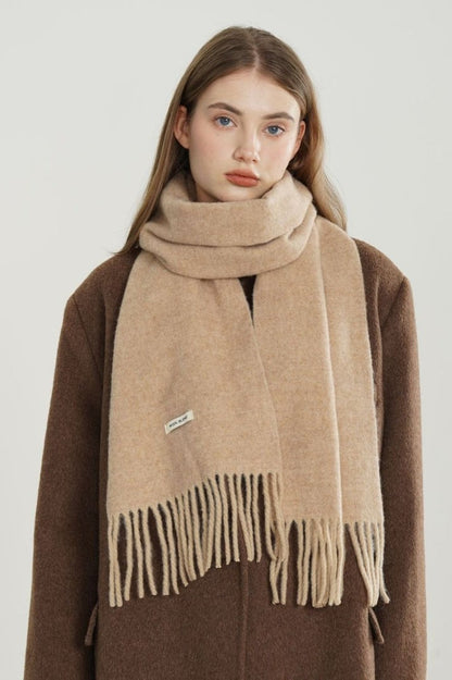 Solid Woven Fringe Wool Blend Christmas Scarf