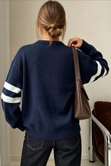 Star Motif Striped Sleeve Knit Sweater