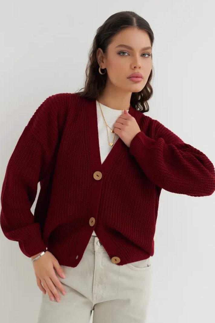 Relaxed Fit Solid Color Christmas Cardigan