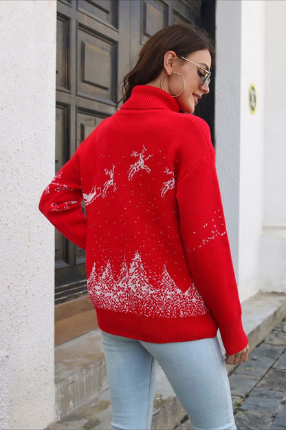 Christmas Cozy Color Block Snowflake Print Sweater