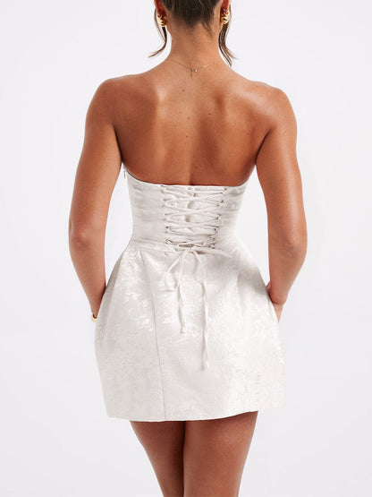 Amelia-Jacquard Knot Short Dress