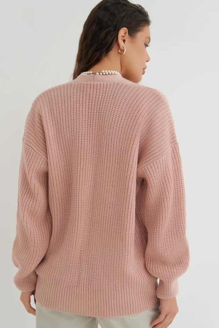 Relaxed Fit Solid Color Christmas Cardigan