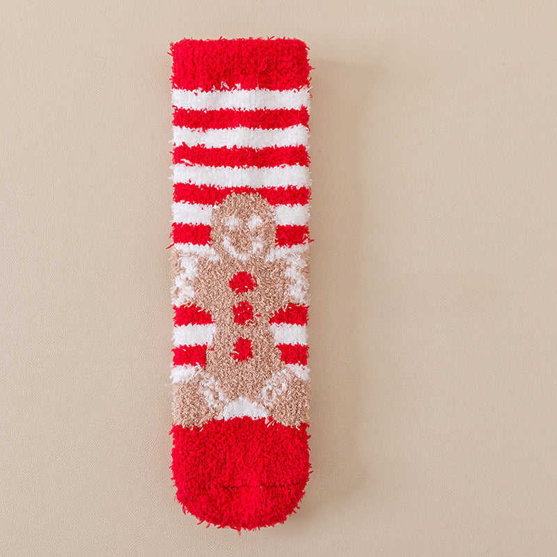 Cute Coral Fleece Thick Warm Mid Calf Christmas Socks
