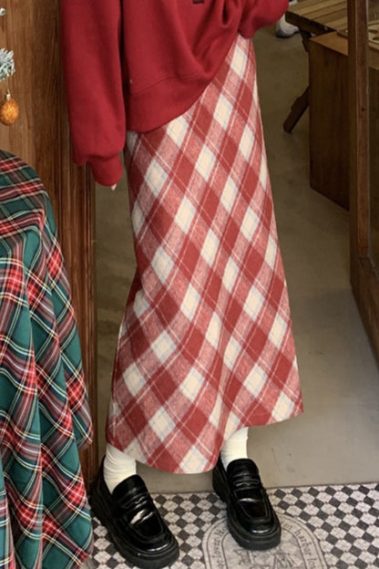 High Waist Vintage A-Line Slit Christmas Skirt