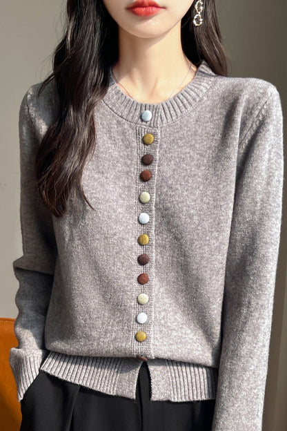Color Button Solid Velvet Christmas Cardigan