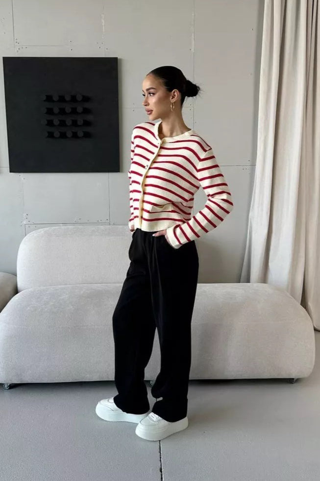 Short Striped Knit Christmas Cardigan