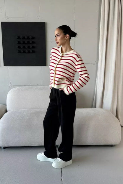 Short Striped Knit Christmas Cardigan