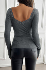 Square Neck Fitted Long Sleeve Knit Sweater