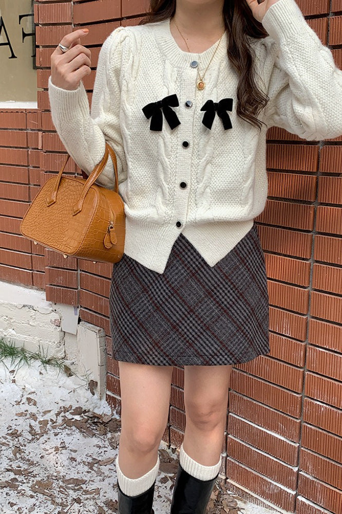 Sparkle Bow Detail Ribbed Christmas Cardigan