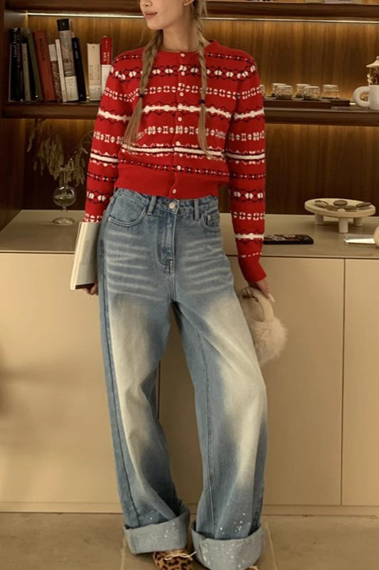 Red Striped Knit Christmas Cardigan