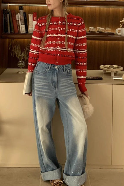 Red Striped Knit Christmas Cardigan