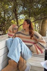 Open Knit Multicolor Stripe Sweater